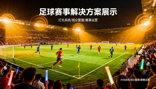 夜晚灯光下的足球比赛现场，用于足球赛事解决方案展示